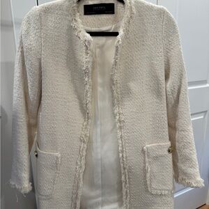 Zara Women's Ivory Tweed Coat XS